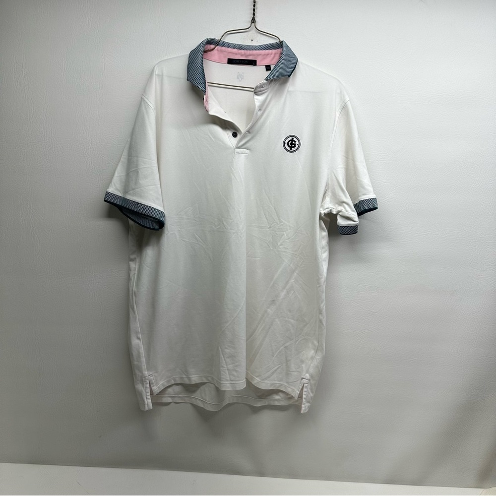 GREYSON White Polo Shirt with Green Accents SIZE L